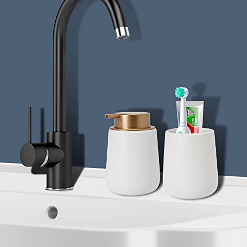 Soap Foaming Dispenser Ceramic with Easy-to-Press Pump Hand Foam Dispenser for Shampoo Bathroom Kitchen 12 oz 2pcs - color: Foam-goldwhite