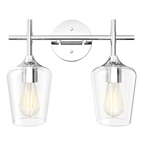 Ralbay Chrome Bathroom Light Fixtures 2-Lights with Clear Glass Modern Wall Mount Lighting Industrial Farmhouse Bathroom Vanity Lights Wall Sconce Chrome - color: Chrome, size: 2-Light
