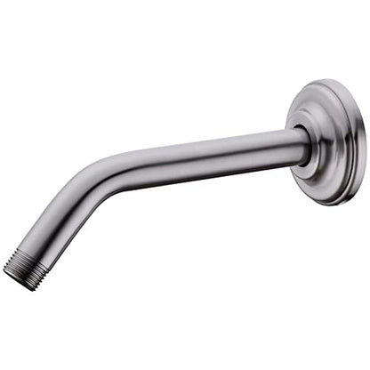 9 Inch Brushed Nickel Shower Arm and Flange Curved Head Pipe | Angled Stainless Steel Wall Mounted Extension Bathroom Gooseneck Shower Neck - color: Brushed Nickel, style: 9 inch