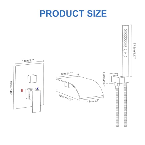 RUMOSE Wall Mount Bathtub Faucet Waterfall Tub Faucet with Handheld Sprayer | Bronze, 2 in 1 Handheld, Modern Bathroom Tub Filler Brass Single Handle Shower Faucet Set, High Flow Rough in Valve - color: Bronze
