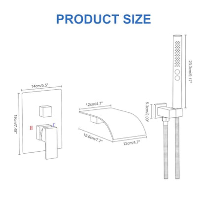 RUMOSE Wall Mount Bathtub Faucet Waterfall Tub Faucet with Handheld Sprayer | Bronze, 2 in 1 Handheld, Modern Bathroom Tub Filler Brass Single Handle Shower Faucet Set, High Flow Rough in Valve - color: Bronze