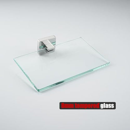 JQK Bathroom Glass Shelf Chrome, Tempered Glass Shower Storage 8 by 5 inches, 304 Stainless Steel Polished Chrome Wall Mount, TGS201L8-CH - color: Polished Chrome, size: 8 Inch
