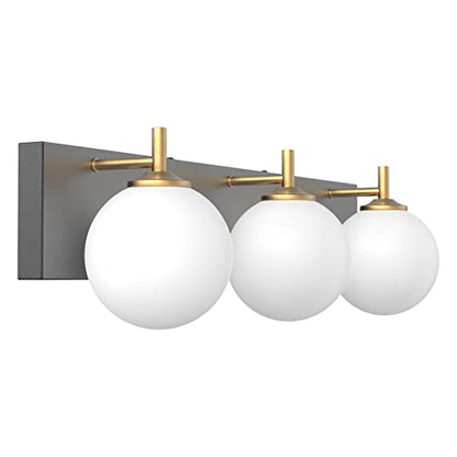 Aipsun Mid Century Modern Bathroom Vanity Light 3 Lights Milky White Glass Shades Black/Golden Bathroom Light Fixture(Exclude Bulb) - color: Black+Gold, size: 3 Lights