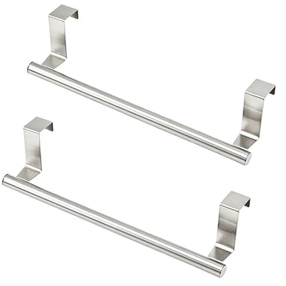 Over Cabinet Towel Holder 2PK Stainless Steel Door Mount Bar | No Drill Hanger for Kitchen Cabinet & Pantry Organization