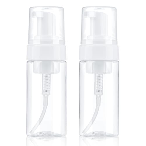 Foam Pump Bottle 4oz 2 Pack Small Plastic Refillable Foaming Bottles | Empty Leak Proof Foaming Soap Dispenser for Shampoo, Hand Soap, Body Wash, Face Wash (120ml) - color: Clear