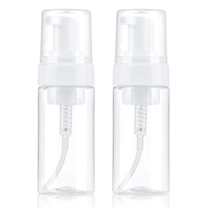 Foam Pump Bottle 4oz 2 Pack Small Plastic Refillable Foaming Bottles | Empty Leak Proof Foaming Soap Dispenser for Shampoo, Hand Soap, Body Wash, Face Wash (120ml) - color: Clear