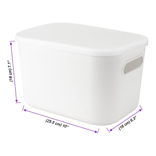 JOIKIT 6 Pack White Storage Bins with Lid, 10 x 7 x 6.3 Inch Bathroom Kitchen Organizer Bin with Cap, Plastic Vanity Storage Bins for Hand Soap Body Washes Towels Shampoos Lotions Bath Balls - size: 6PCS with Lid