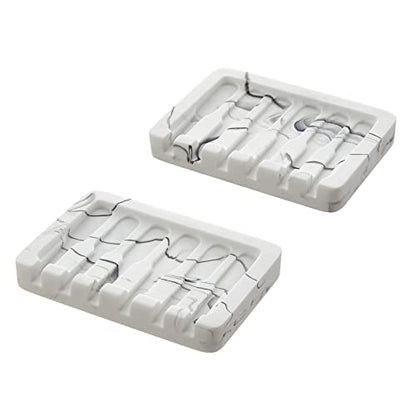INIUNIK 2PCS Self Draining Soap Dish - Marble Look Soap Holder Tray Savers Box Container Sponge Holder for Bathroom Shower Kitchen, White - color: White-2 Pack