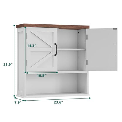 Smuxee Farmhouse Bathroom Cabinet Wall Mounted, White Medicine Cabinet with Adjustable Shelf, Bathroom Cabinet for Living Room, Laundry Room - color: White, size: Big