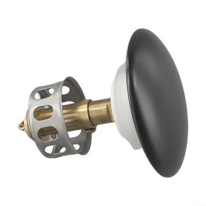 Bathroom Basin Drain With Strainer Basket For Countertop Bathtub, Brass And Ceramic Up Stopper(Black) - color: Black
