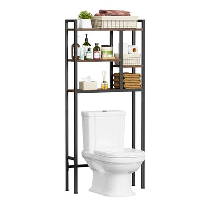 Asgolion Over-The-Toilet Storage Rack, 3-Tier Bathroom Shelves Over Toilet | Above Toilet Storage, Behind Toilet Bathroom Organizer, Space Saver, Freestanding, Rustic Brown - color: Rustic Brown+black