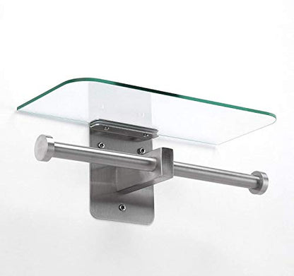 JackCubeDesign Double Toilet Paper Holder with Glass Shelf, Wall Mount Stainless Steel Dual Tissue Dispenser Holders for Bathroom (Glass Type2) - MK428D