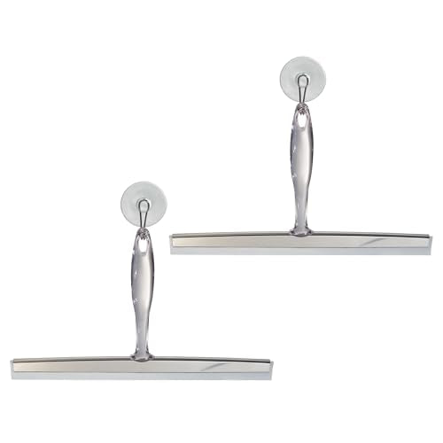 iDesign Bathroom Shower Squeegee, Set of 2, Clear/Stainless Steel | Wall Hook Included - color: Clear/Stainless, style: Pack of 2