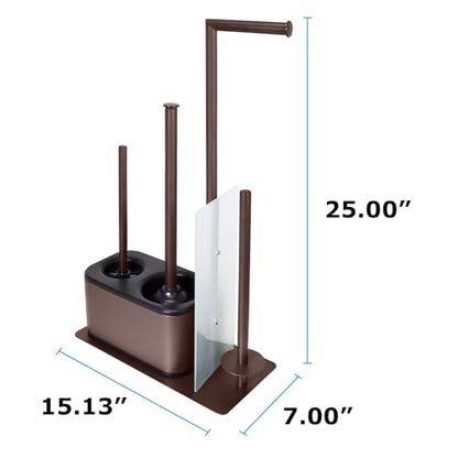 Blue Donuts Modern Bath Set for Bathroom Organization, All in One Toilet Brush, Toilet Plunger, Toilet Paper Holder Stand and Toilet Tissue Paper Storage All in One Combo. - color: Bronze