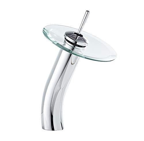 Bathroom Vessel Faucet Waterfall Glass Spout Solid Brass Bath Lavatory Vessel Sink Vanity Faucet Chrome Single Handle One Hole Glass Bowl Sink Tall Body for Above Counter Basin | Bath Lavatory Vessel Sink Vanity Faucet Glass Bowl Sink Tall Body for Above