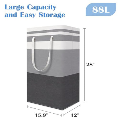 BlissTotes 3-Pack Laundry Basket, Collapsible Laundry Hamper, Grey, 88L | Laundry Clothes Hamper, Hampers for Bedroom, Freestanding Hamper with Handles, Clothes Laundry Basket - color: Grey, size: 88L