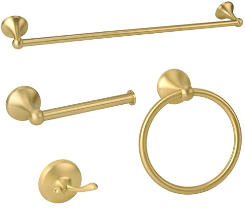4 Piece Antique Bathroom Hardware Accessories Set Brushed Gold,24 Inch Towel Bar Set,Towel Rack Set,Bathroom Towel Holder Set - color: Brushed Gold