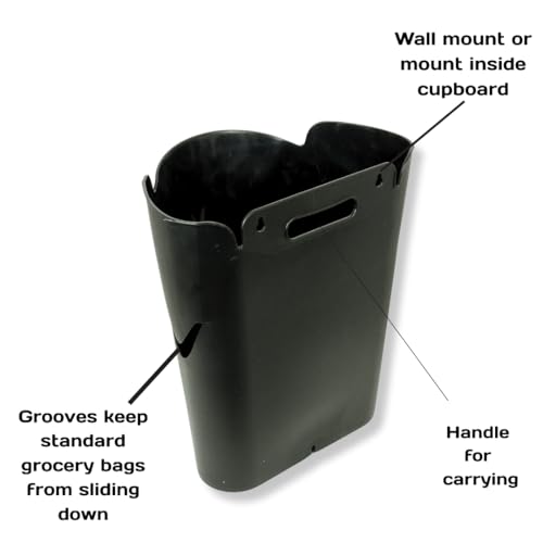 Mountable Grocery Bag Trash Can – Reuse Standard Grocery Store T-Shirt Bags with Small Bathroom/Undercabinet/Hangable Garbage Basket