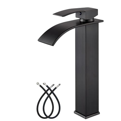 gotonovo Waterfall Tall Bathroom Faucet 1 Hole No Drain, Oil Rubbed Bronze | Modern Vessel Sink Faucet Single Handle 304 Stainless Steel,24” cUPC Supply Hoses,for Bowl Basin Lavatory Vanity Restroom RV - color: Bronze