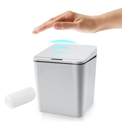Automatic Small Countertop Trash Can with Lid, 1.5 Gal/6L Toucheless Mini Waste Bin for Office Desk/Bedside Table/Coffee Bar -Batteries, Grey - style: 6 Liter - Grey