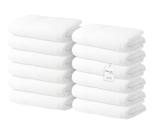 Avalon Towels Wash Cloths 12 Pack White 100% Cotton Washcloths 12x12 Face Towels, Wash Rags, Facial Towel, fingertip Towel for Bathroom, White Washcloth - color: White
