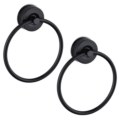 JOMOLA Stainless Steel Suction Cup Towel Ring Holder - No Drill Bathroom & Shower Accessories, Rustproof Adjustable Towel Rack for Spa, Poolside, Gym, RV, Boat, Matte Black (2-Pack) - color: Black-2 Pack