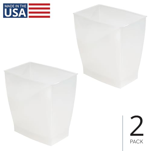 iDesign Small Plastic Bathroom Trash Can, Slim Rectangle, 2-Pack, Frost | Bedroom, Office, Dorm