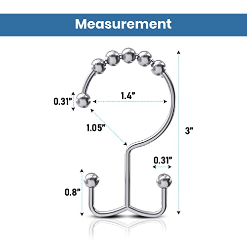 Utopia Bedding Double Glide Shower Curtain Hooks, 12 Pack, Nickel | Premium rust-resistant shower curtain rings provide reliable performance in bathrooms, guest rooms, and hotels - color: Chrome
