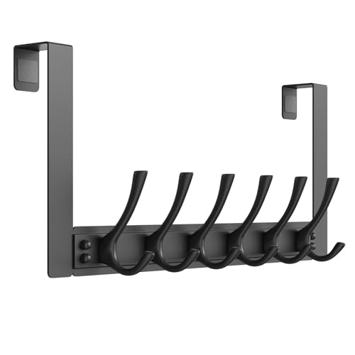 BAKON Over The Door Towel Rack with 6 Hooks, Heavy Duty Over Door Hooks for Hanging Clothes Coat Hat Jacket, Door Hanger Home Organizer for Bathroom Closet Bedroom Kitchen (1, Black) - color: Black, 1 Pack