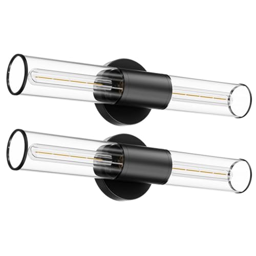 Bathroom Vanity Light Fixture, 2-Light Black Wall Sconce Lighting Fixture with Clear Glass, Indoor E26 Socket Wall Lamp for Mirror Living Room Hallway, 2 Pack - color: Clear Glass-Black, size: 2 Count (Pack of 1)