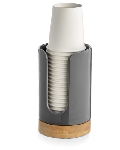 Ceramic Bathroom Cup Holder, 3-5 oz Cup Dispenser, Grey | Disposable Paper & Plastic Bathroom Cups Holder - Mouthwash Cups Dispenser for Bathroom, Guest Toiletries, Countertop, Coffee - color: Grey