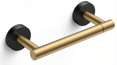 FORIOUS Commercial Toilet Paper Holder Wall Mount Bathroom Tissue Holder | Gold & Black | SUS304 Stainless Steel Rustproof | Double Post Pivoting Toilet Paper Roll Holder | Screw-In | Round Base - color: Brushed Gold & Matte Black