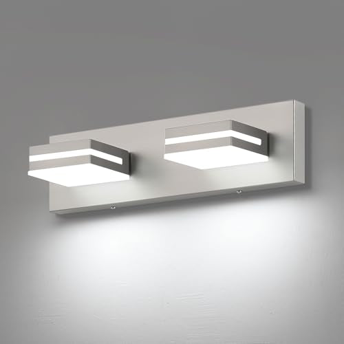 SineRise LED Modern Bathroom Vanity Light Fixtures, Modern Acrylic Bathroom Wall Lighting Fixtures Over Mirror, 2-Light, 15.5-Inch, Nickel, White - color: Nickel, White, size: 2-Light, 15.5-Inch