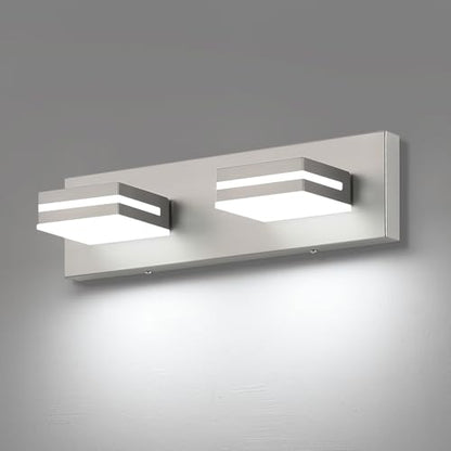 SineRise LED Modern Bathroom Vanity Light Fixtures, Modern Acrylic Bathroom Wall Lighting Fixtures Over Mirror, 2-Light, 15.5-Inch, Nickel, White - color: Nickel, White, size: 2-Light, 15.5-Inch