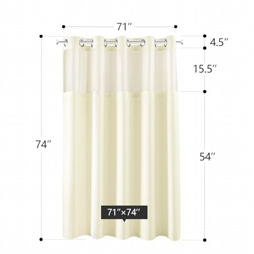 River Dream Cream Cotton Blend Fabric Shower Curtain Set with Liner, 71x74 | Waffle Weave, No Hook Needed, with Snap in Replacement Liner, Top Sheer Window, Hotel Quality Fabric for Bathroom - color: Cream, size: 71"W x 74"L (Pack of 1)