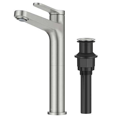 KRAUS Indy Bathroom Faucet for Vessel Sink in Spot-Free Brushed Nickel with Single Handle, Pop Up Drain and Supply Lines, KVF-1410SFBN - color: Spot Free Brushed Nickel, style: Vessel