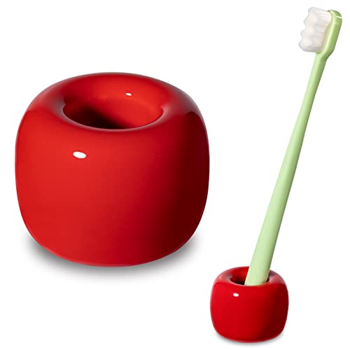 Urbanstrive Sleek Mini Ceramics Toothbrush Holder Stand for Bathroom Vanity Countertops (Red 1-Pack) - color: Red 1-pack