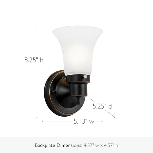 Design House Village Traditional 1-Light Indoor Dimmable Wall Sconce, Frosted Flute Glass, Twist On/Off Switch, Bathroom Bedroom Hallway, Oil-Rubbed Bronze, 8.25 in H x 5.1 in W, Uses 60W Bulb, 505115 | Dimmable, Wall Mount, Traditional, Steel, Lighting,