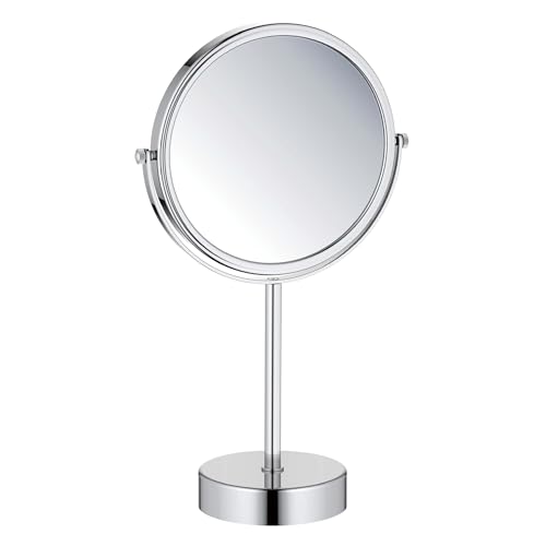 Free Standing Magnifying Makeup Mirror | Dual-Sided 1X/5X Magnification | 360° Rotating Vanity Mirror for Precise Grooming, Skincare & Beauty (Chrome, KMM103) - color: Chrome