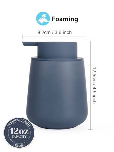 INGOFIN Ceramic Foaming Soap Dispenser - 12 oz Foam Hand Soap Dispenser Bathroom, Ceramic Dish Soap Modern Dispenser with Pump for Kitchen, Matte Blue - color: Matte Blue