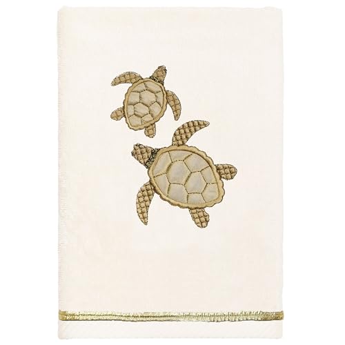 Jewel 4-Piece Premium Towel Set, Embroidered Turtles, Plush Turkish Cotton, Durable & Quick Dry, Elegant Beach Style, 2 Bath 2 Hand Towels, Beige - color: Beige, size: 2 Pcs Bath 2 Pcs Hand Towel