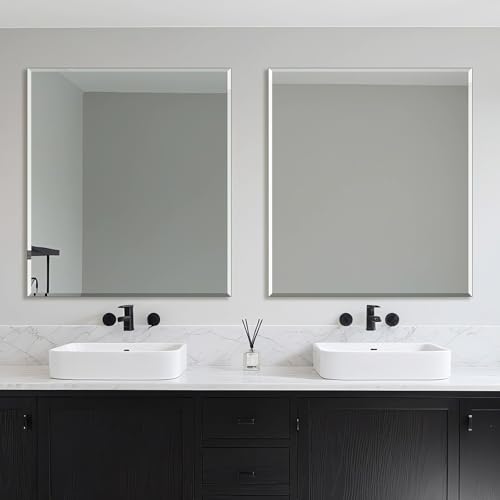 Ruomeng Frameless Mirror for Wall, 40x36 Inch Bathroom Vanity Mirror Farmhouse, Large Rectangle Mirror with Beveled Edge, Tempered Glass, Hangs Horizontally or Vertically - size: 40"L x 36"W