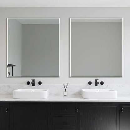 Ruomeng Frameless Mirror for Wall, 40x36 Inch Bathroom Vanity Mirror Farmhouse, Large Rectangle Mirror with Beveled Edge, Tempered Glass, Hangs Horizontally or Vertically - size: 40"L x 36"W