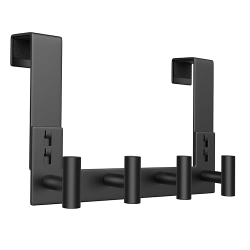 WUIVIUT Door Towel Rack, Wooden Door Metal Hook, Heavy-Duty Storage Clothes Hanger, Outerwear Backpack (4 Hook, Fits 1-3/4'' Thick) - size: T Shape 4 Hook, Black