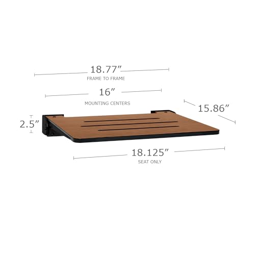 Seachrome 18 inch Silhouette Slimline Folding Wall Mount Shower Bench Seat, Rustic Teak Seat with Matte Black Frame - color: Rustic Teak Seat With Matte Black Frame