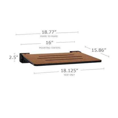 Seachrome 18 inch Silhouette Slimline Folding Wall Mount Shower Bench Seat, Rustic Teak Seat with Matte Black Frame - color: Rustic Teak Seat With Matte Black Frame