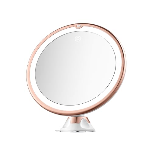 8" Magnifying Mirror with Lights-10x Magnification Makeup Mirror with Suction Cups – Bathroom Shower Mirror – Easy Install – 360 Degree Swivel Joint（Gold）