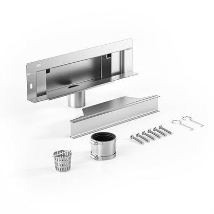Linear Wall Drain 12’’, CUPC Certified | 304 Stainless Steel Side Drain w/ Tiled Grate & Hair Strainer, Brushed Tiled Shower Drain for Bathroom - size: 12"
