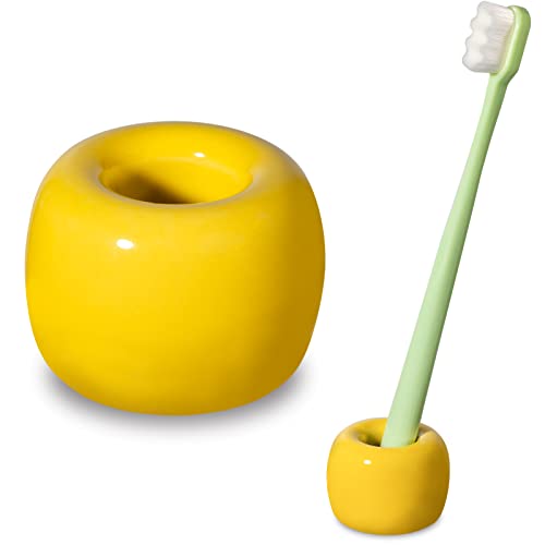 Urbanstrive Sleek Mini Ceramics Toothbrush Holder Stand for Bathroom Vanity Countertops (Yellow 1-Pack) - color: Yellow 1-pack