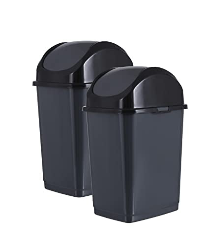 Superio Trash Can for Dorm Room with Lid 4.5 Gallon Plastic Garbage Can with Swing Top Lid, Medium Slim Waste Bin with Cover for Home, Kitchen, Office, Bedroom, Bathroom, College- 18 Qt (Dark Grey 2) - size: 4.5 Gallon, style: 2 Pack